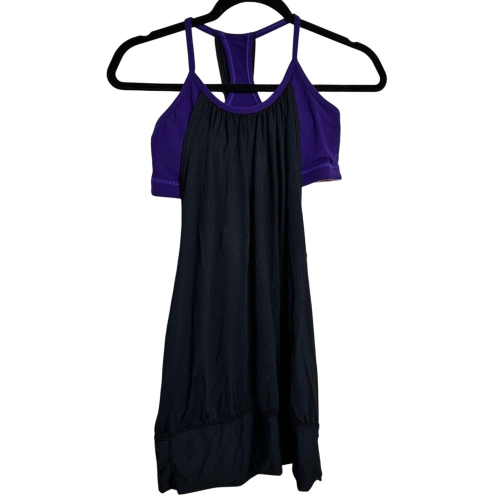 Lululemon No Limits Tank Top Built In Bra Black Purple Size 6 Racerback Mesh - Picture 2 of 5